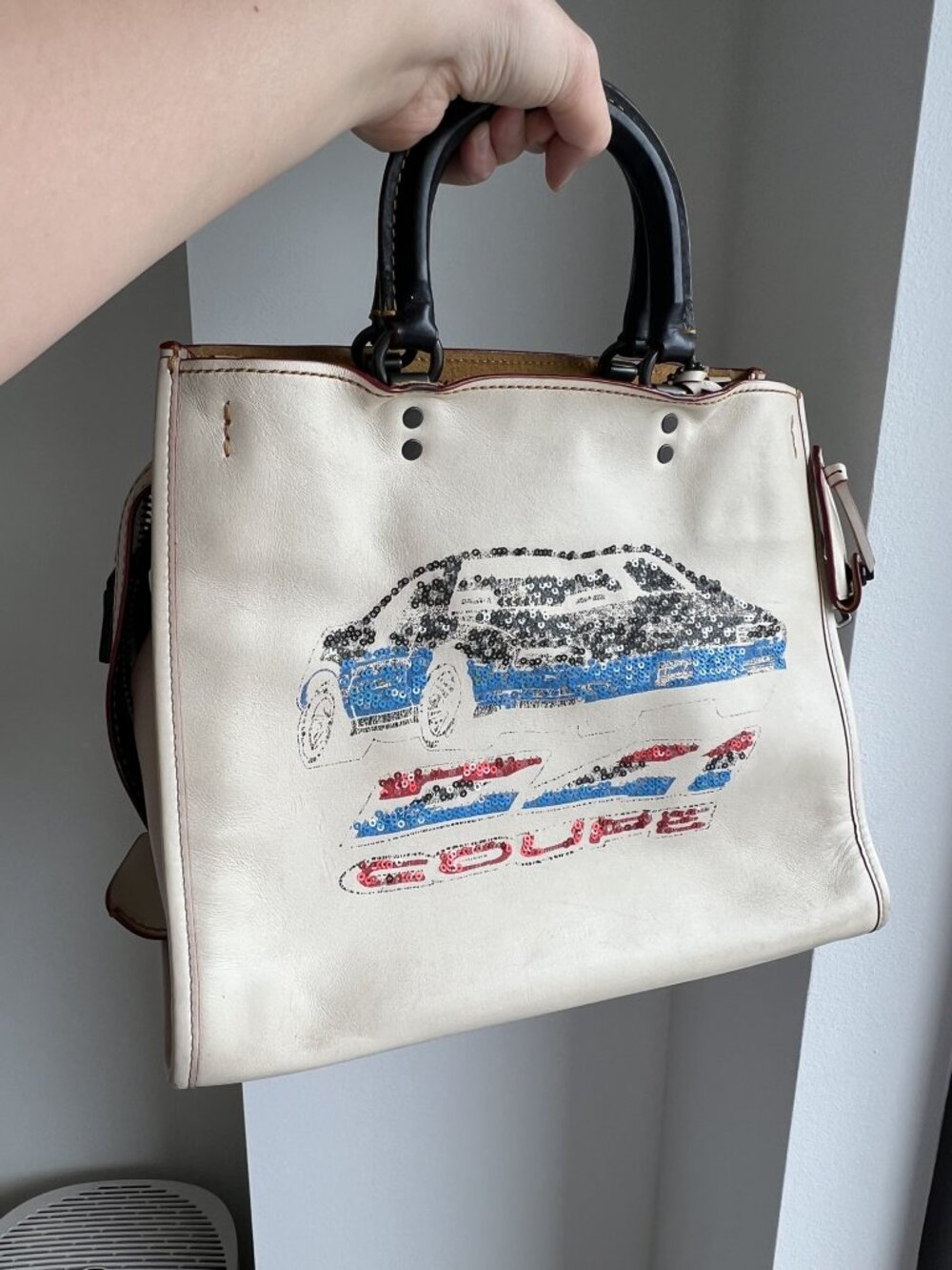 Coach 1941 Rogue 30 Car Sequin Coupe Chalk Cream White Purse 20315 Authentic - Picture 5 of 16
